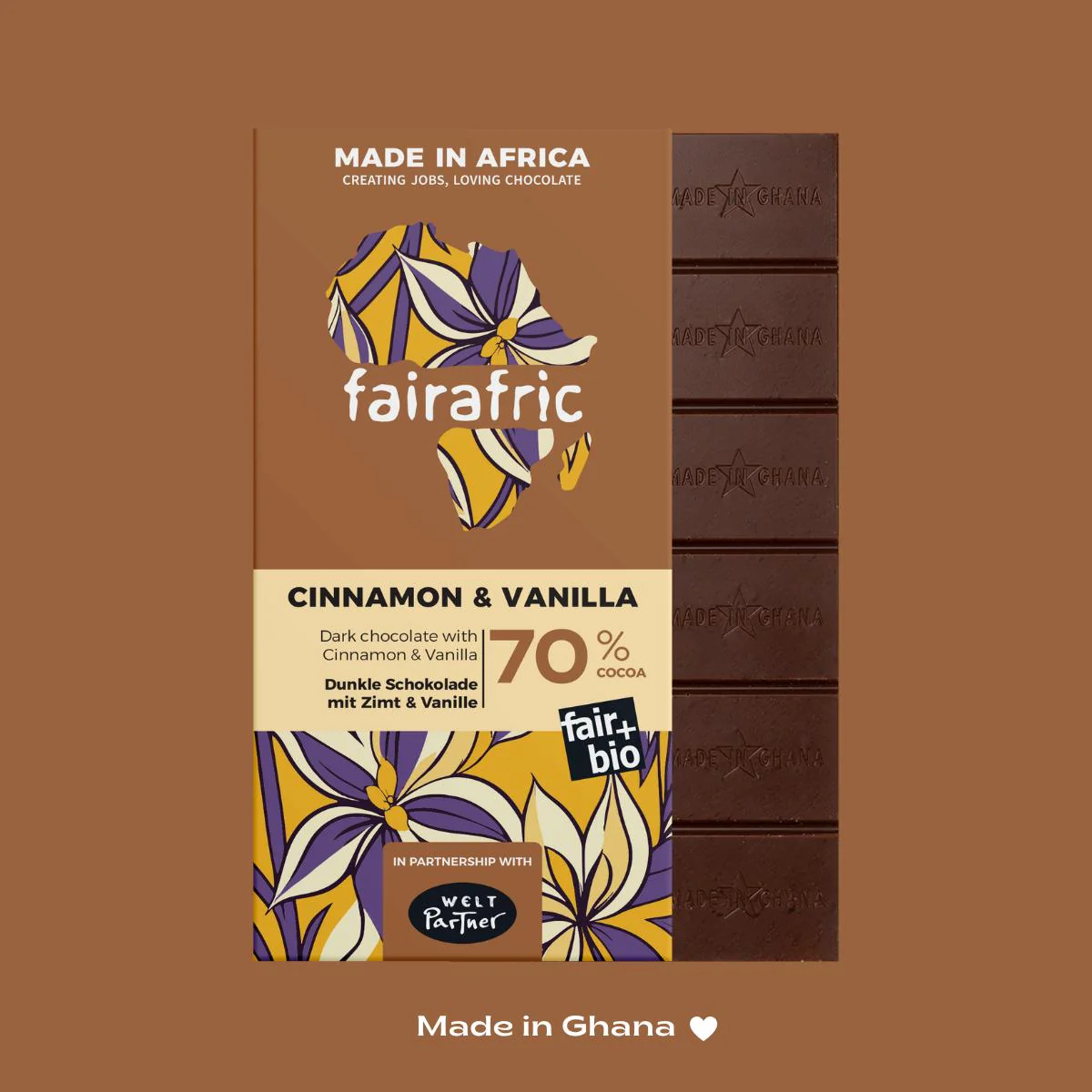 Cinnamon & Vanilla Schokolade Fairafric 70% Kakaoanteil