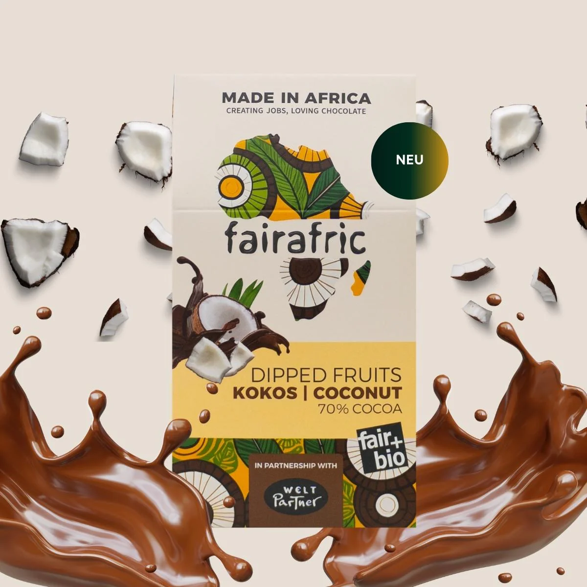 Dipped Kokos Bites Fairafric 70% Kokos 30% Schokolade