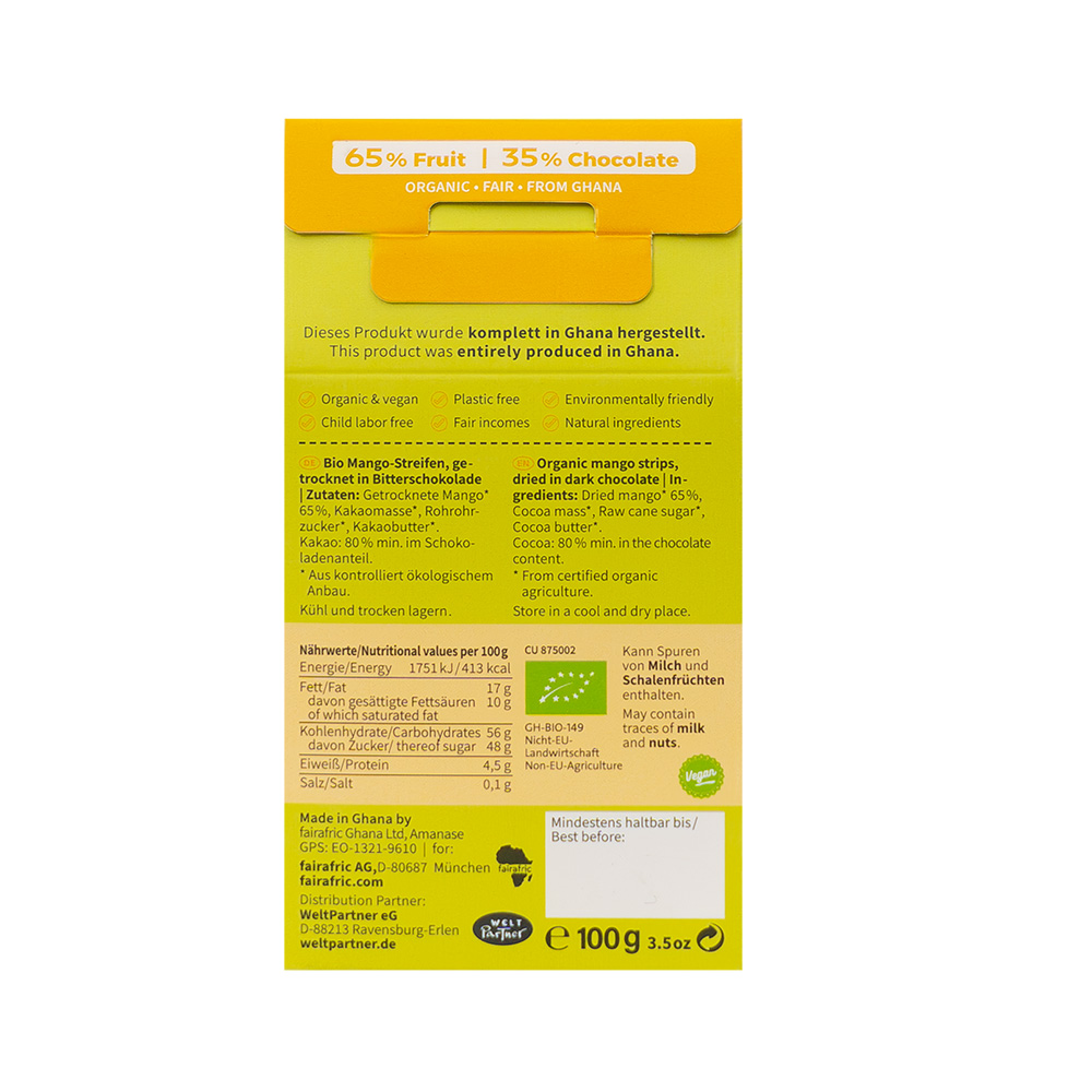 Dipped Fruits Mango Fairafric 65% Mango 35% Schokolade