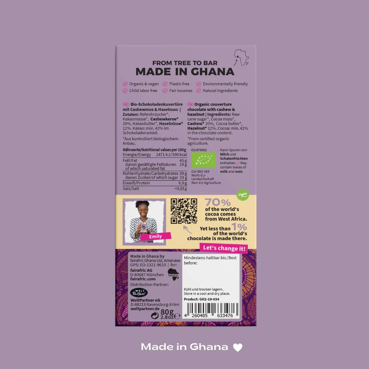 Creamy Hazelnut Schokolade Fairafric 42% Kakaoanteil