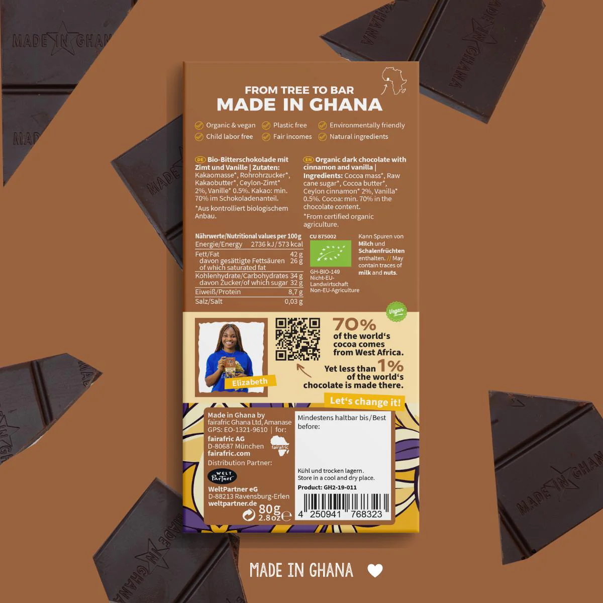 Cinnamon & Vanilla Schokolade Fairafric 70% Kakaoanteil