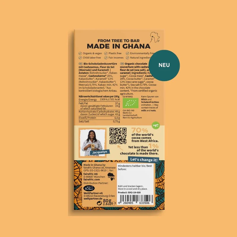 Fleur De Sel & Caramel Schokolade Fairafric 42% Kakaoanteil